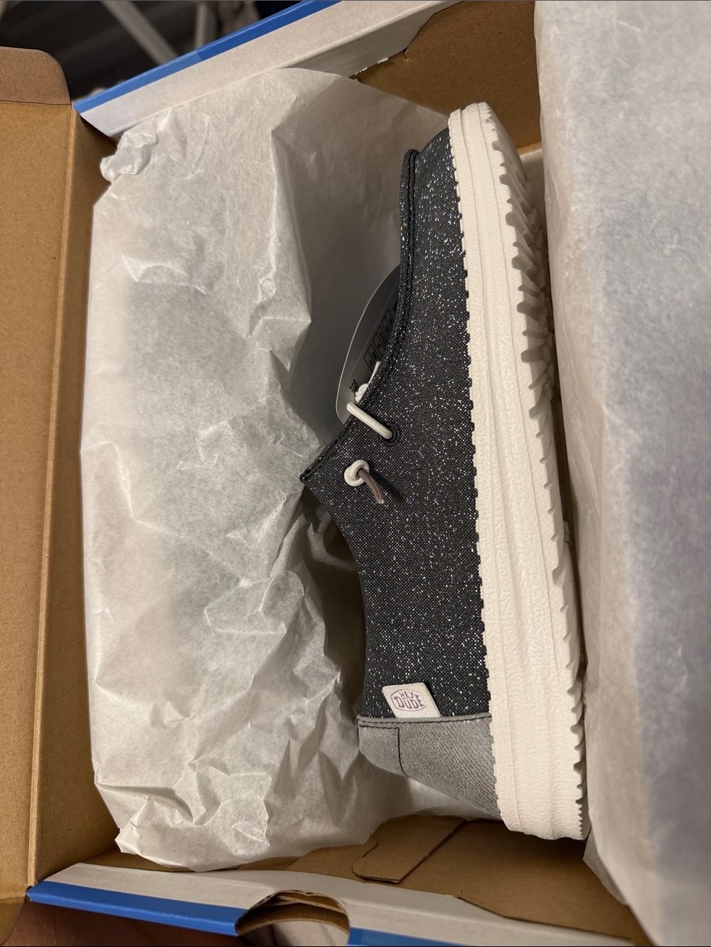 Hey Dude Wendy Metallic Sparkle Sz 9 - Charcoal